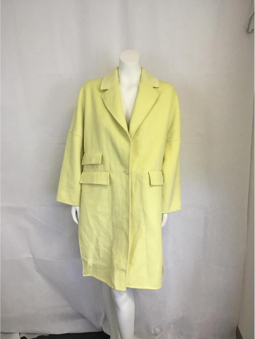[370]Zara Coat Womens S Yellow Wool Single Breasted Overcoat Mid Length Pockets